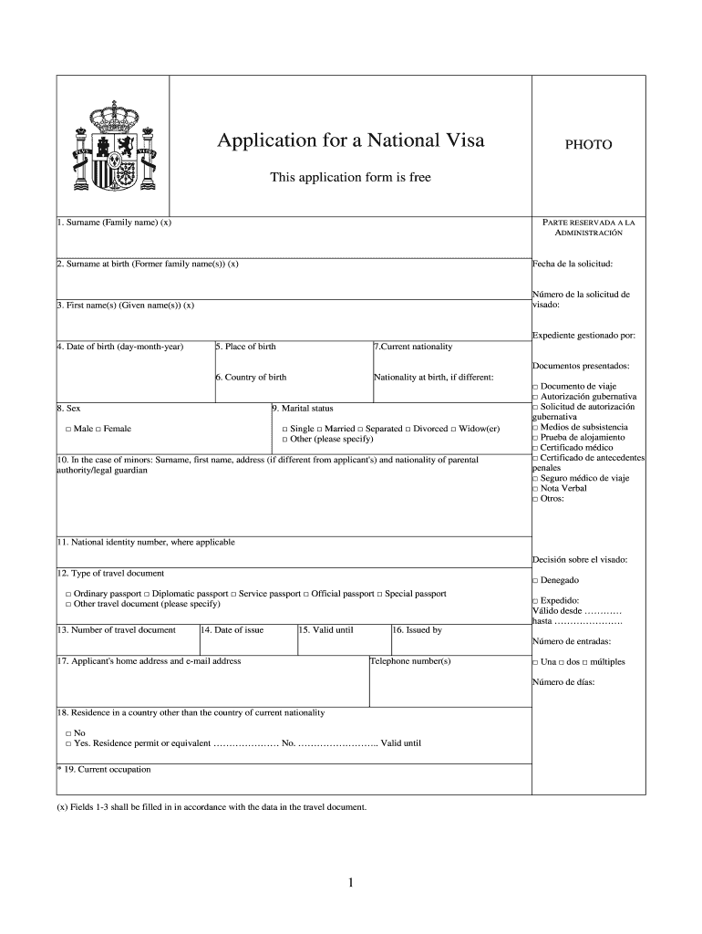 Formulario de visado nacional español para trabajo por cuenta propia