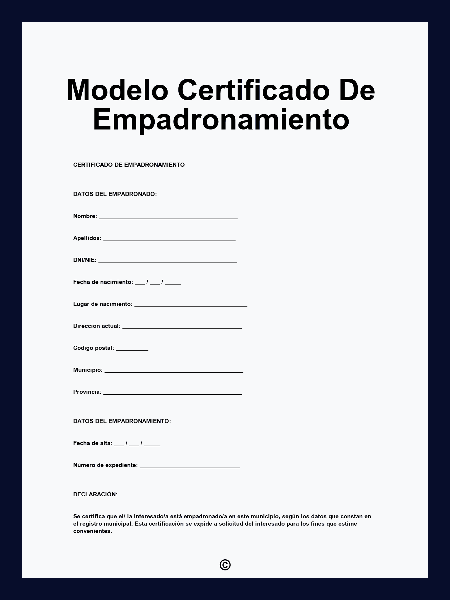 Modelo de certificado de empadronamiento