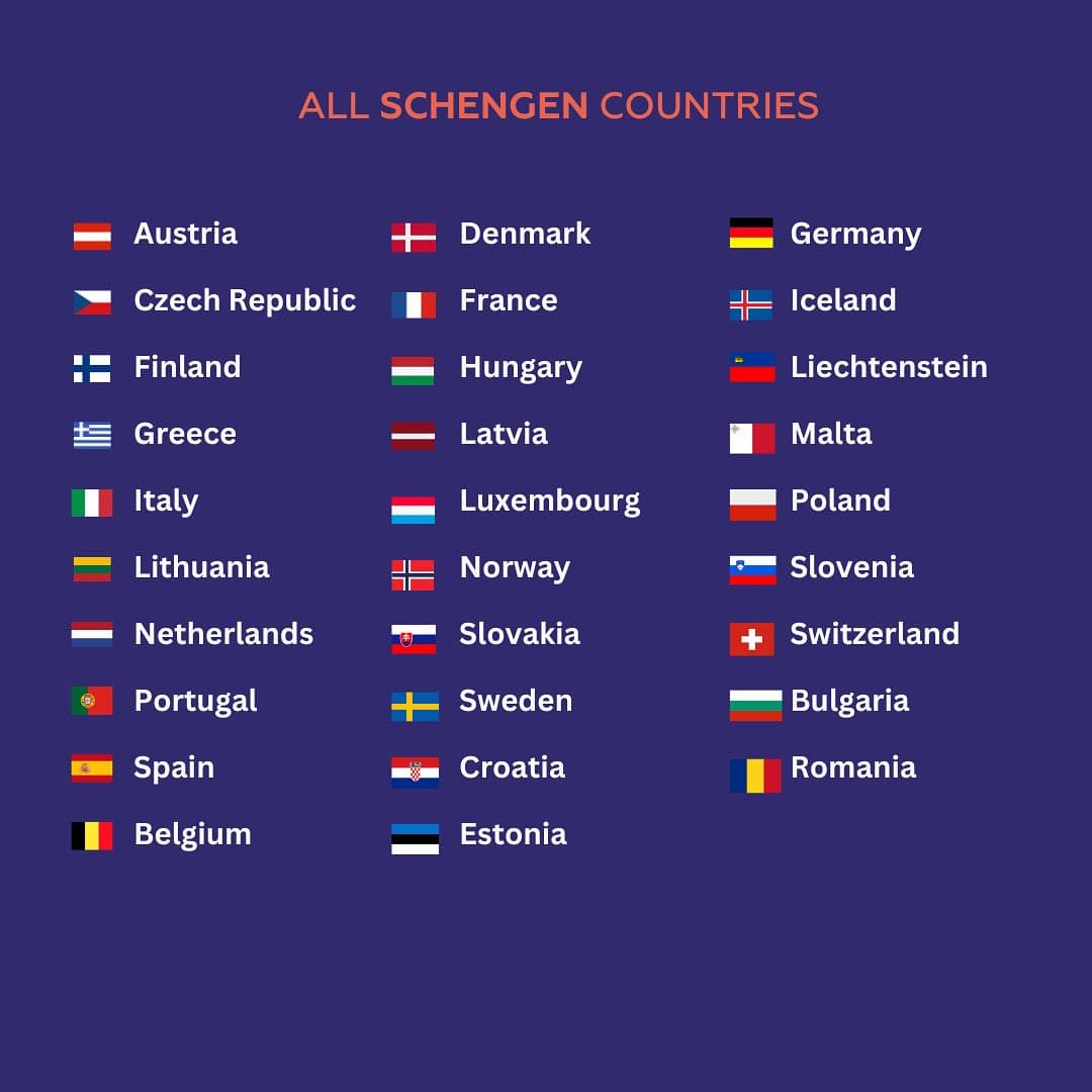 Carte des pays de l'espace Schengen