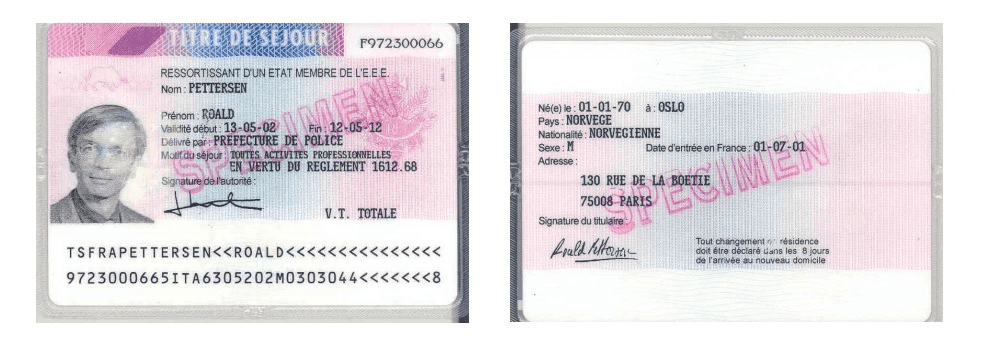 Sample French Carte de Séjour