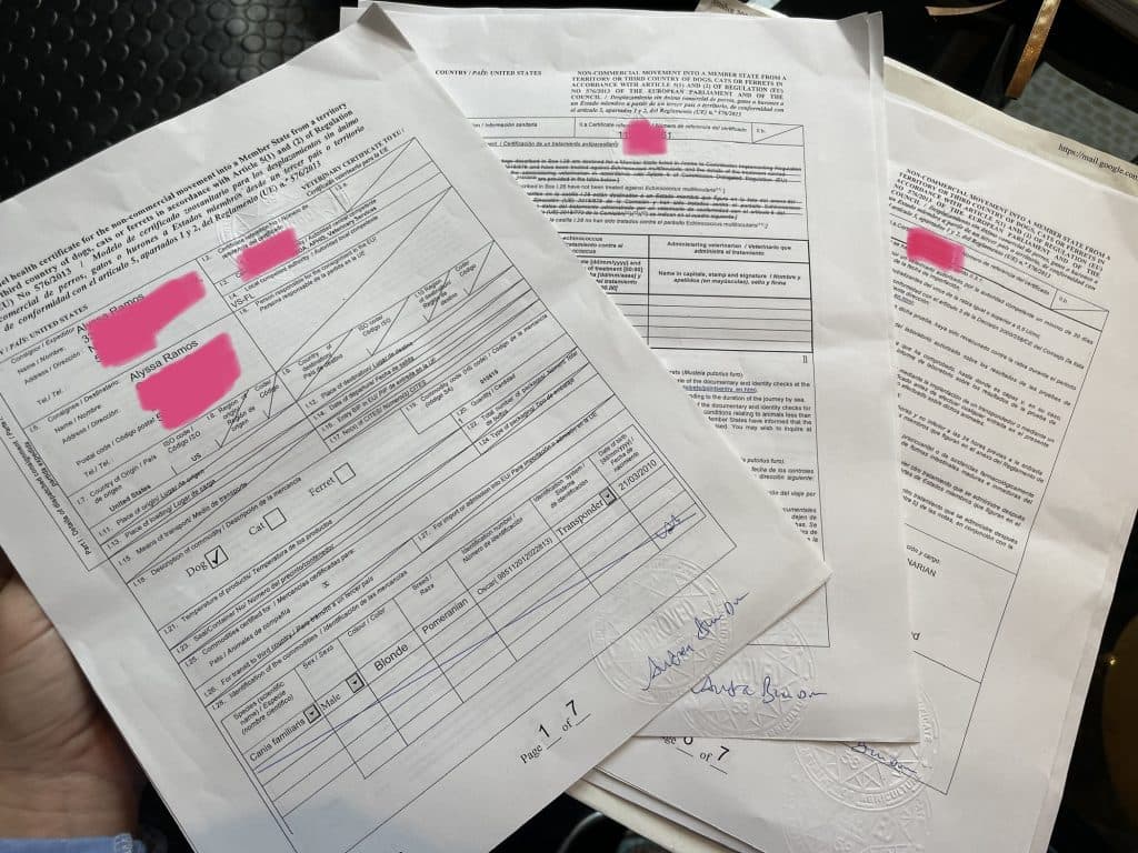 Pet travel forms and carrier preparation