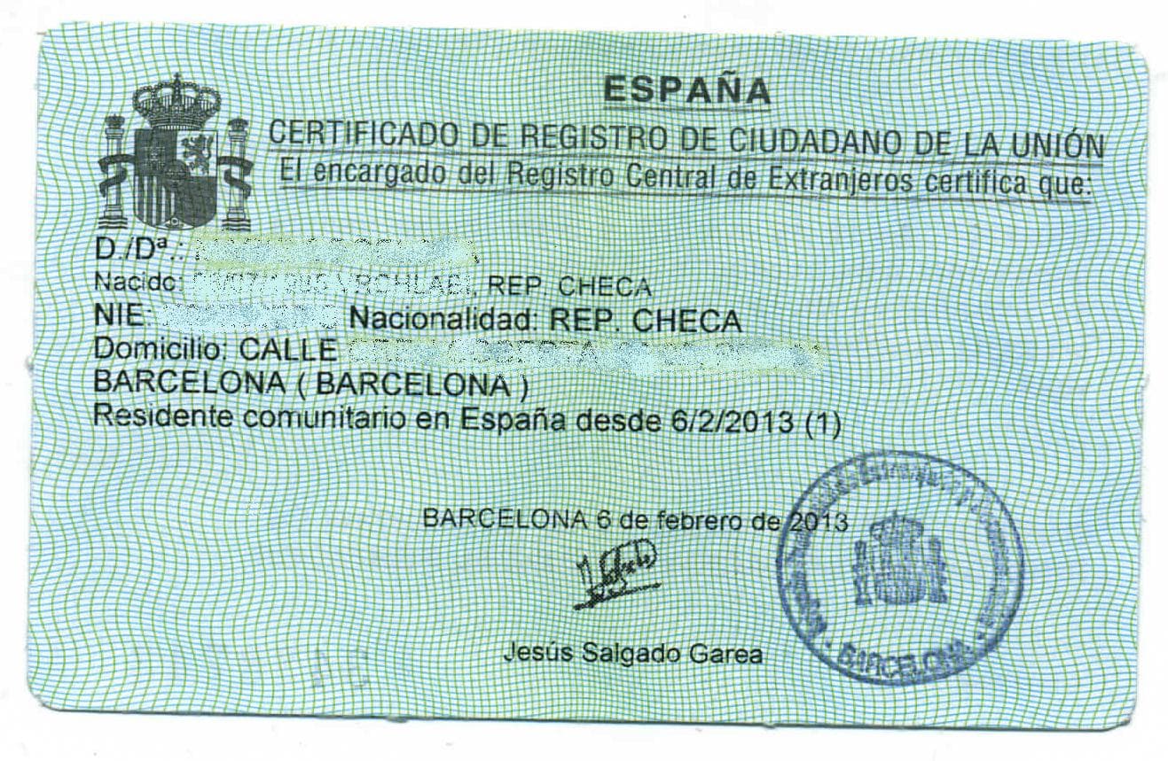 Certificat de NIE espagnol sur papier blanc