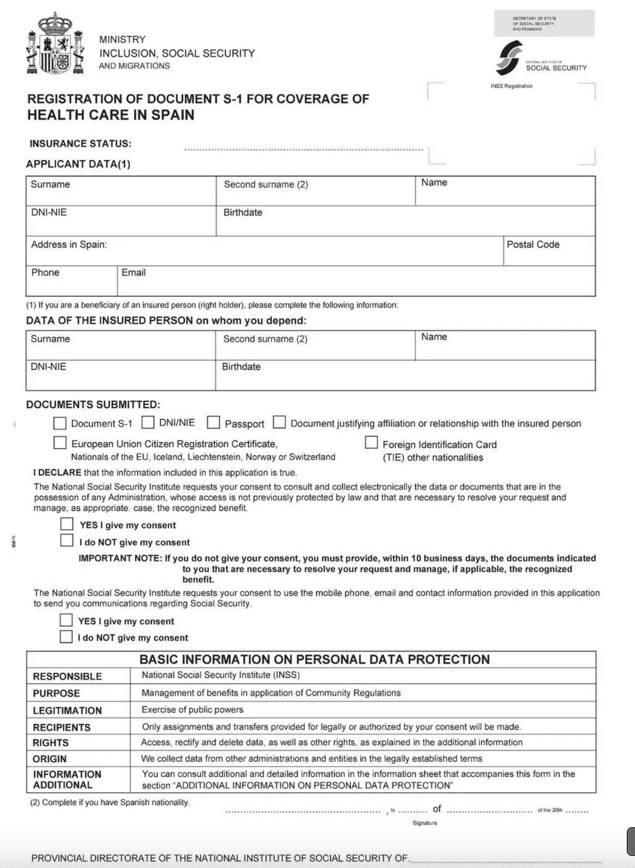 S1 Form Spain Healthcare Guide
