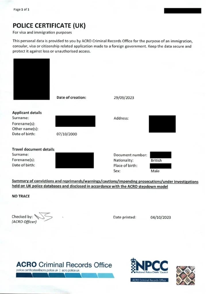 Criminal record certificate requirements for Spain Non-Lucrative Visa applications
