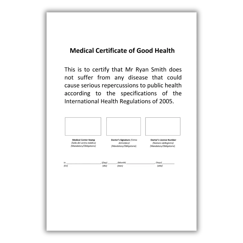 Medical certificate of good health required for Spain Non-Lucrative Visa applications